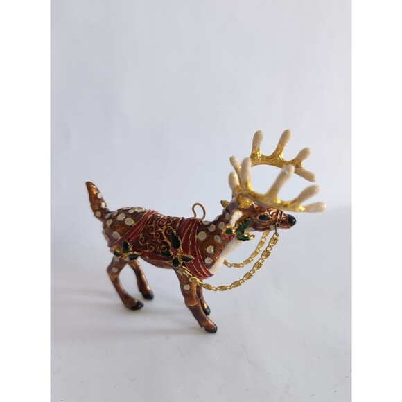 Cloissone Metal Reindeer Christmas Ornament Dasher Seybert - Picture 4 of 6